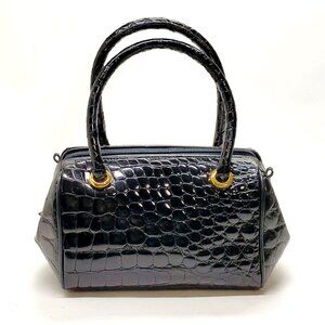 LOEWE Hand Bag Black Leather croc embossed
